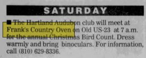 Pennys Restaurant (Dicks Lunch, Franks Country Oven) - Dec 15 2000 Article